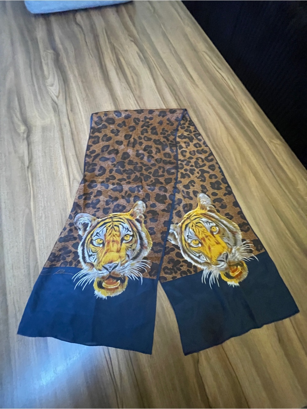 Anne Klein Leopard & Tiger Print Long Scarf in Brown, Black, Yellow
